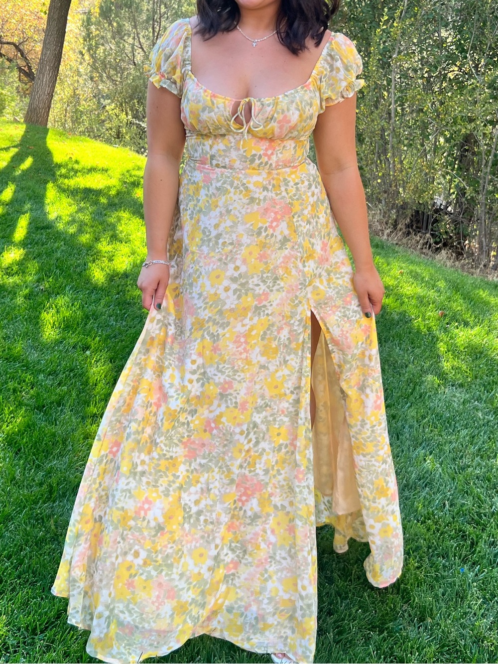 Princess Polly Yellow Floral Maxi Dress with Puff Sleeves